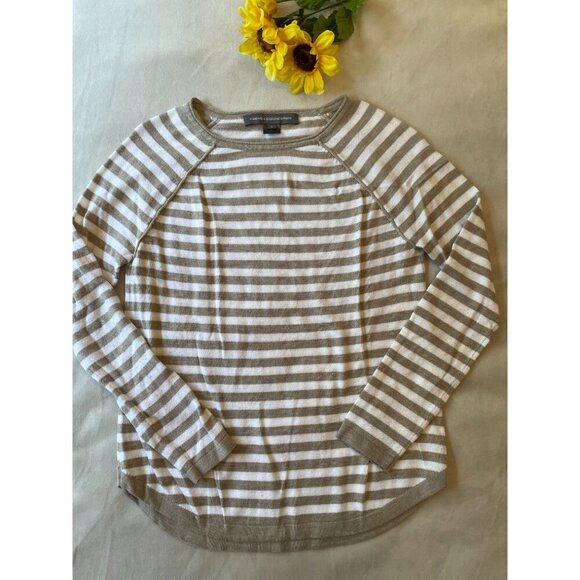 French Connection Women's Striped Long Sleeve Raglan Sweater S 100% Cotton - Picture 1 of 8